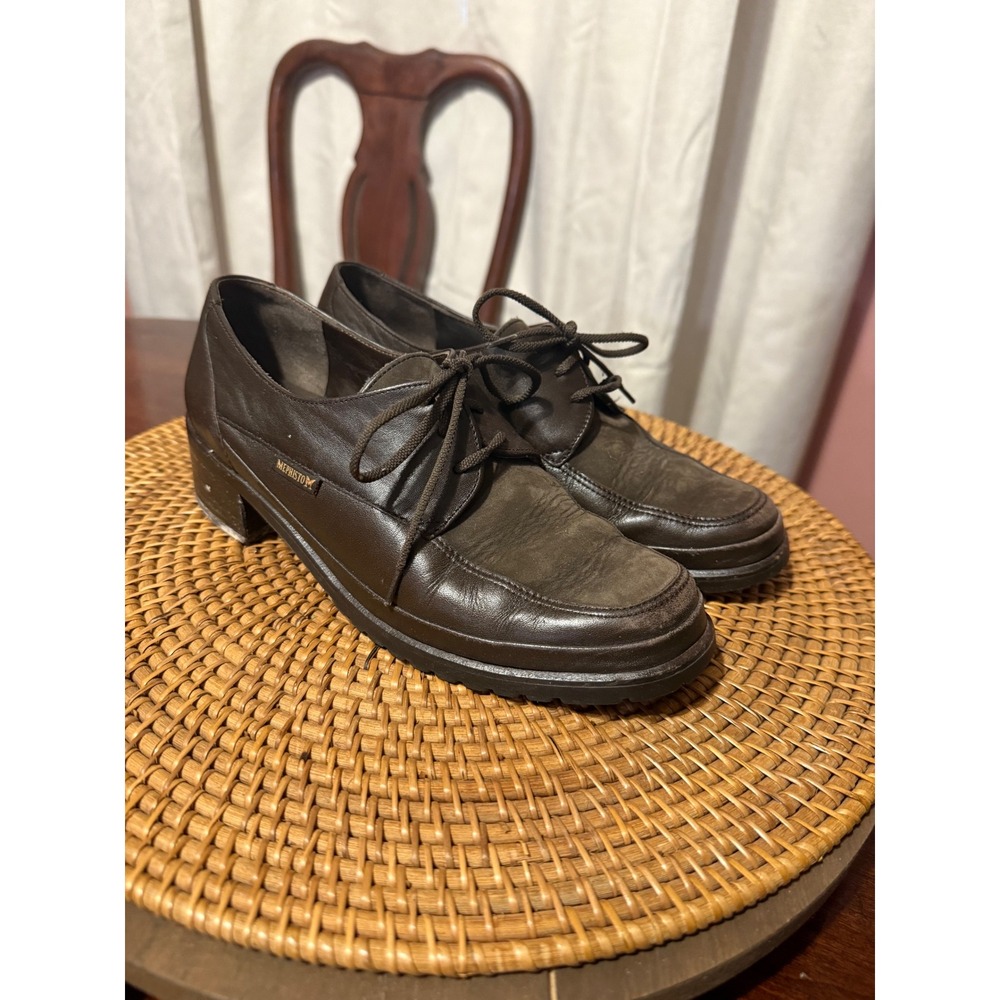 Mephisto Brown Leather Nubuck Block Heel Oxfords Shoes 7 US